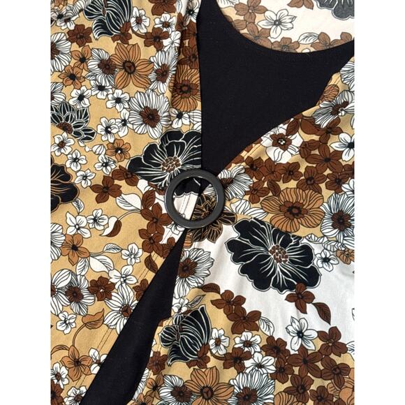 Y2K Brown Black Boho Chic Retro Floral Layered Top Womens Medium Indie Sleaze - Picture 2 of 8